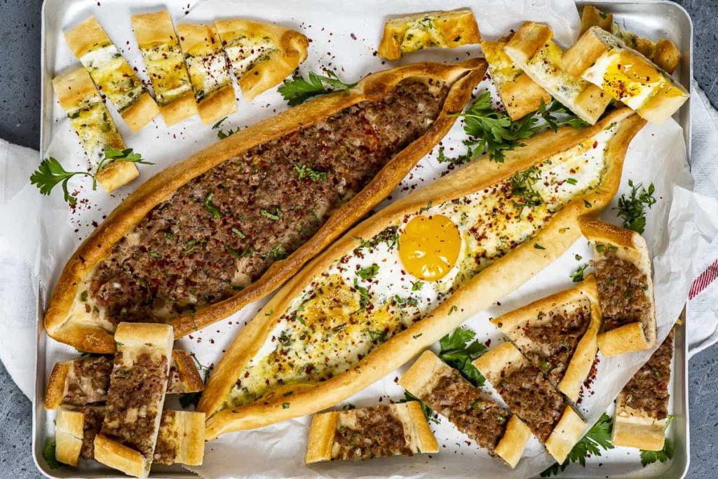 ground meat and cheese pide