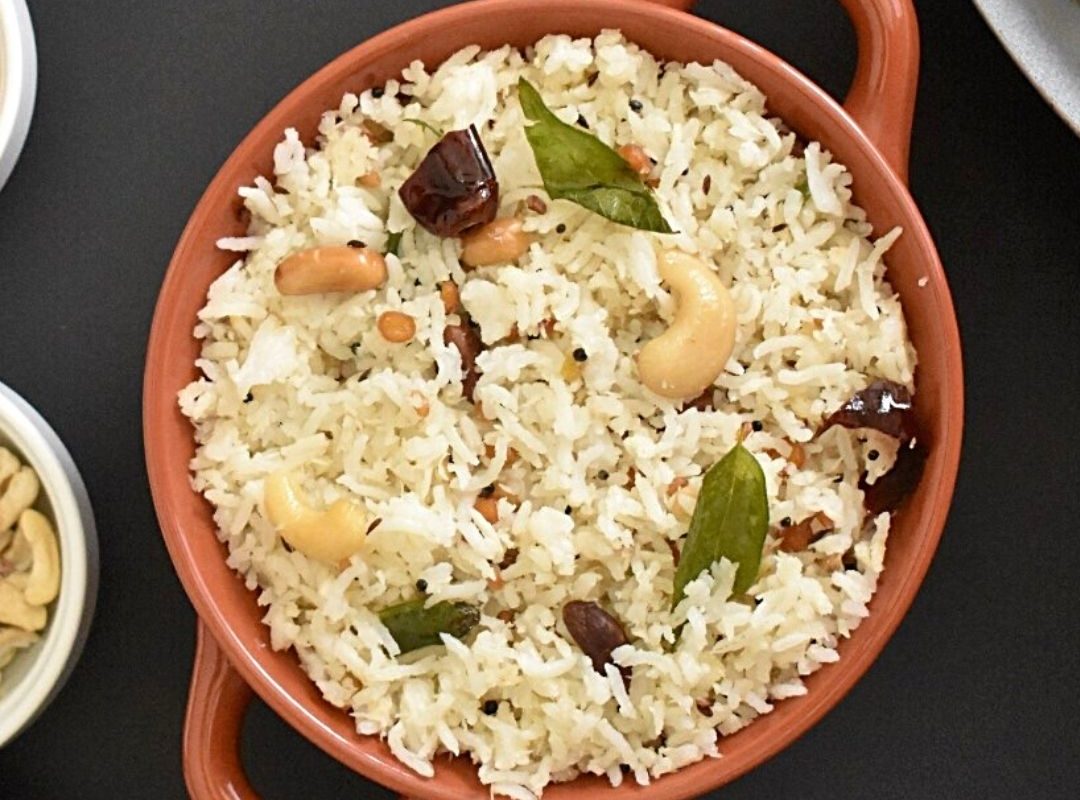 South Indian Coconut Rice Recipe (Thengai Sadam)